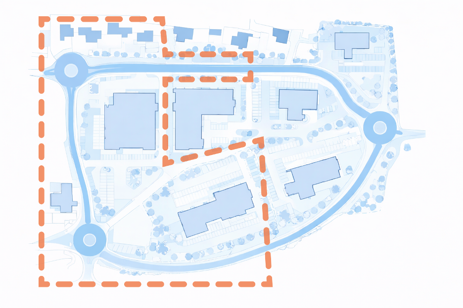 Development site map with surrounding roads included in Lambeth parking survey area