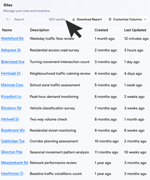 Selecting Vehichle Traffic Data Site from Sitelist