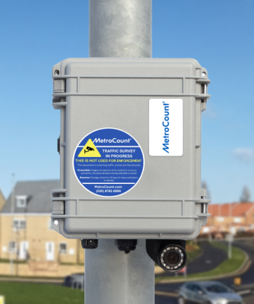 Vehichle traffic survey camera mounted on pole in UK