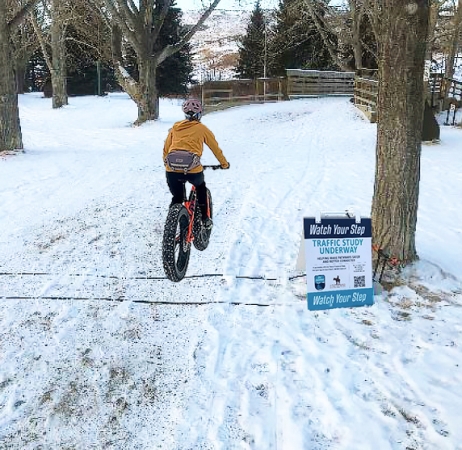 Bike counter counting cyclists in the snow